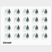 Sticker Carré Pine Arbre avec Aquarelle de neige Peinture Noël (Feuille)