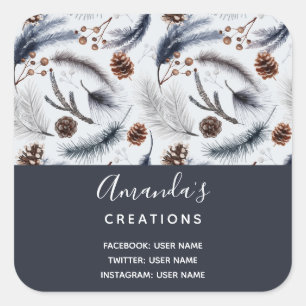 Sticker Carré Pine Cones & Pine Needles Motif d'hiver Affaires