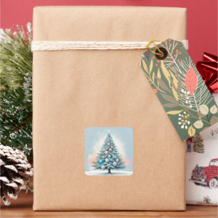 Sticker Carré Pine Tree Snowflakes Ornements de corail orange