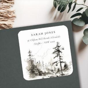 Sticker Carré Pine Woods Mountain Landcape Adresse de croquis