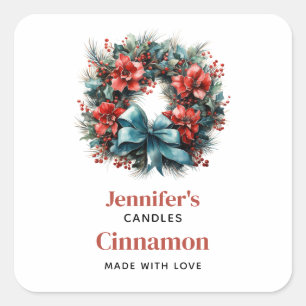 Sticker Carré Pine Wreath avec Holly Christmas Candle Crafting