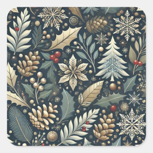 Sticker Carré Pinecone, Holly, Snowflakes & Berries Holiday (Devant)
