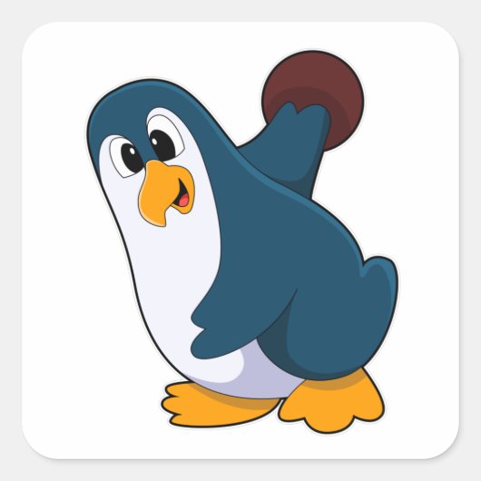 Sticker Carré Pingouin à Bowling avec Bowling (Devant)