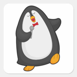 Sticker Carré Pingouin à chanter avec microphone et Cravate