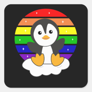 Sticker Carré Pingouin Arc-en-ciel Pingouins sucrés pour enfants