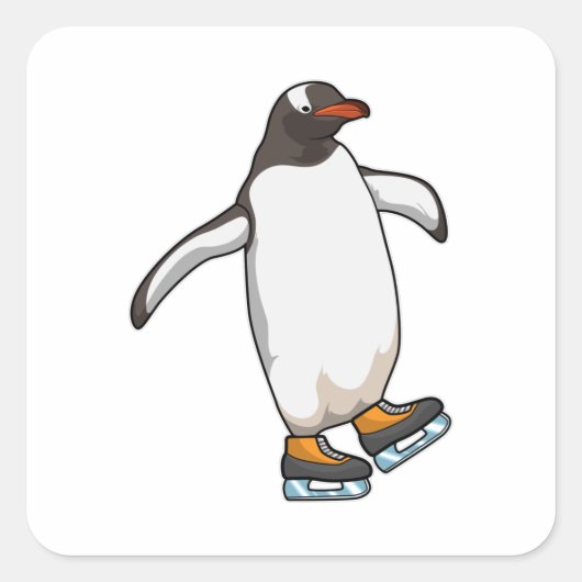 Sticker Carré Pingouin at Ice skating with Ice skates (Devant)