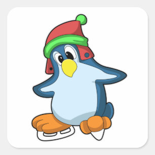 Sticker Carré Pingouin at Ice skating with Ice skates