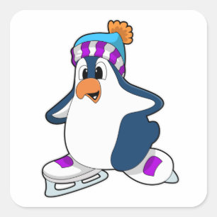 Sticker Carré Pingouin at Ice skating with Ice skates