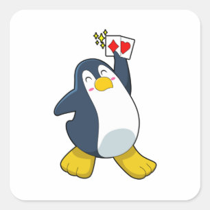 Sticker Carré Pingouin au Poker avec cartes de Poker