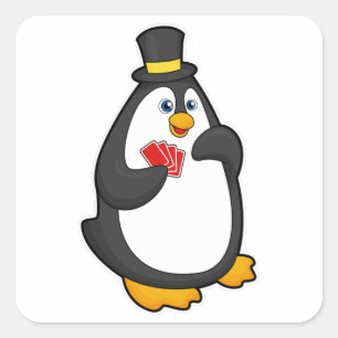 Sticker Carré Pingouin avec Casquette au Poker avec cartes de Po
