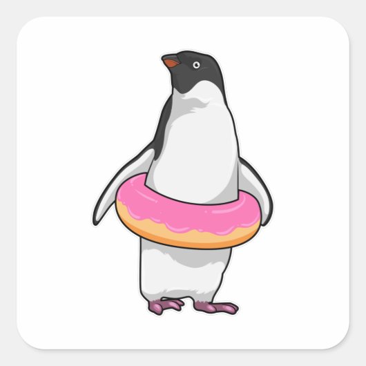Sticker Carré Pingouin avec Donut (Devant)