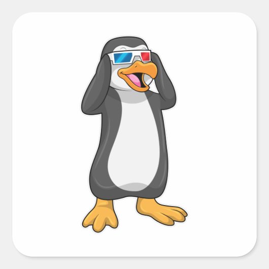 Sticker Carré Pingouin avec lunettes (Devant)