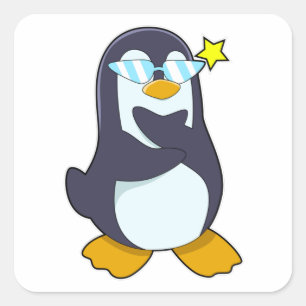 Sticker Carré Pingouin avec lunettes de soleil