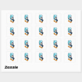 Sticker Carré Pingouin avec poisson (Feuille)