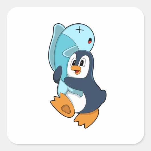 Sticker Carré Pingouin avec poisson (Devant)