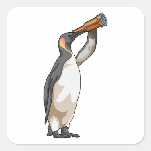 Sticker Carré Pingouin avec télescope (Devant)
