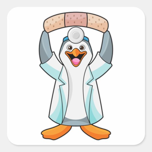 Sticker Carré Pingouin comme docteur avec plâtre (Devant)