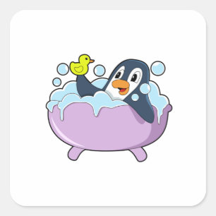 Sticker Carré Pingouin dans la baignoire avec canard