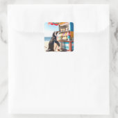 Sticker Carré Pingouin D'Été Au Stand De Crème De Glace (Sac)