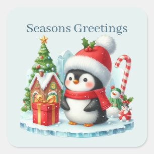 Sticker Carré Pingouin Joyeuses Fêtes