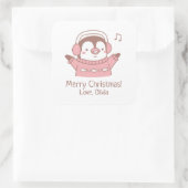 Sticker Carré Pingouin joyeux en pull, Joyeux Noël (Sac)