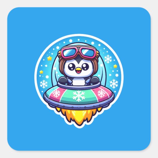 Sticker Carré Pingouin joyeux UFO (Devant)