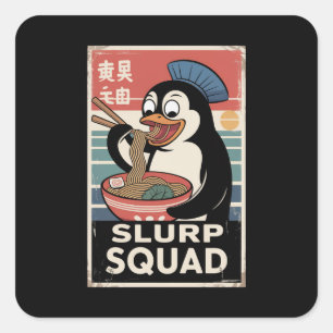 Sticker Carré Pingouin Manger Ramen Funny Slurp Squad