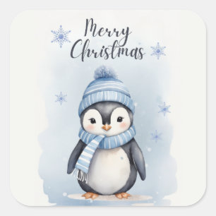 Sticker Carré "Pingouin mignon"