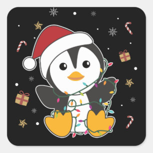 Sticker Carré Pingouin Noël Neige Hiver Animaux Penguins Squ