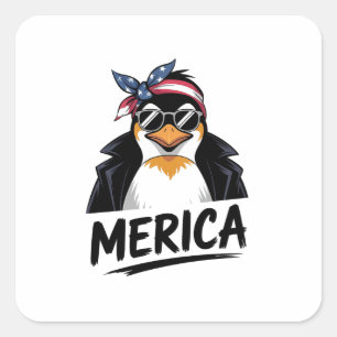 Sticker Carré Pingouin Résiste À La Manifestation Contre Les Pin