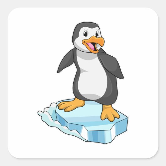 Sticker Carré Pingouin sur glace floc (Devant)