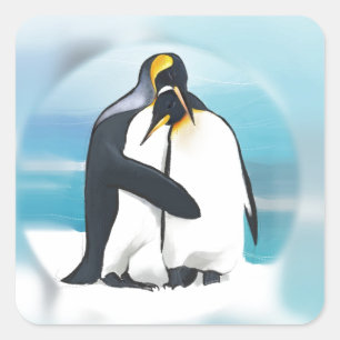 Sticker Carré Pingouins À Travers L'Igloo