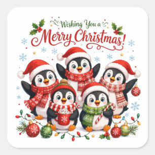 Sticker Carré Pingouins de Noël Kawaii