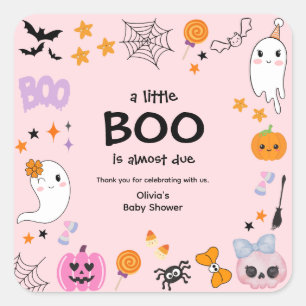 Sticker Carré Pink A Little Boo Halloween Baby shower Merci