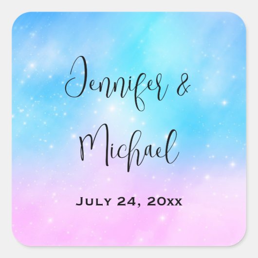 Sticker Carré Pink and Blue Pastel Gradient Sky Mariage Date (Devant)