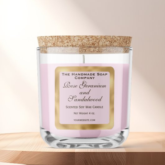 Sticker Carré Pink and Gold Foil Candle Label