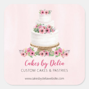 Sticker Carré Pink Aquarelle Mariage gâteau promotion