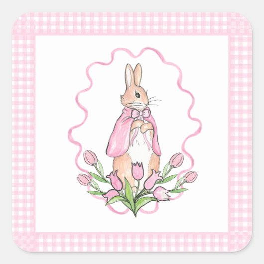 Sticker Carré Pink Beatrix Potter Plaid Animal Thème Baby shower (Devant)