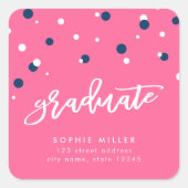 Sticker Carré Pink Blue Confetti Graduate Adresse de retour (Devant)
