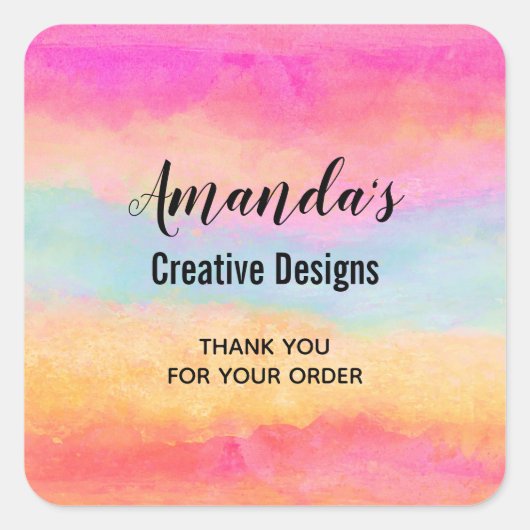 Sticker Carré Pink Blue Yellow Rainbow Strips Business (Devant)