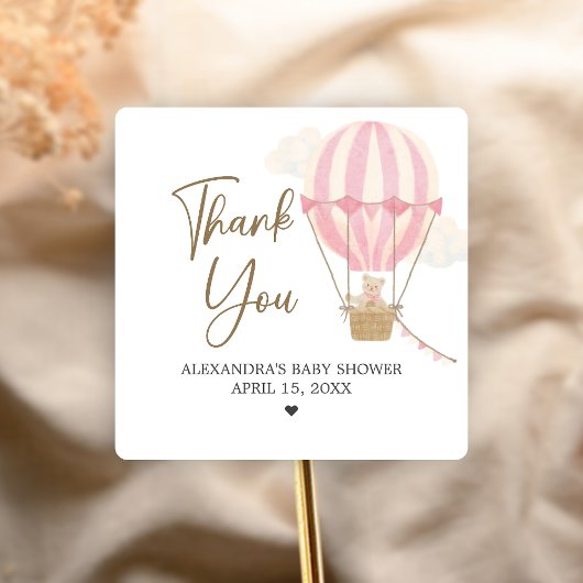 Sticker Carré Pink Boho Bear Baby Shower