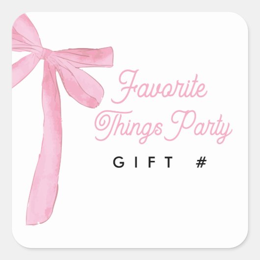 Sticker Carré Pink Bow Favorite Things Party Gift Number (Devant)