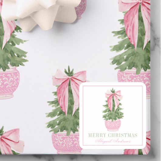 Sticker Carré Pink Bow Ginger Jar Christmas Tree Photo