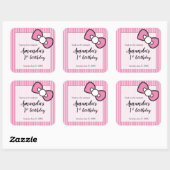 Sticker Carré Pink Bow, Grilles, Merci, Premier anniversaire (Feuille)
