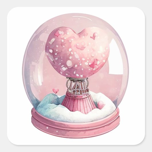 Sticker Carré Pink Candy Heart Snowglobe pour la Saint-Valentin (Devant)