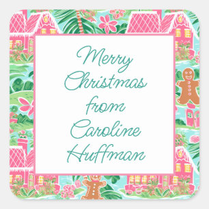 Sticker Carré Pink Christmas Gingerbread Cadeau