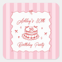 Pink Coquette Striped Vintage Hand Drawn Birthday