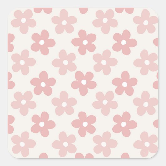 Sticker Carré Pink Cream Daisy Flowers Retro Pattern (Devant)