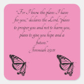 Sticker Carré Pink Custom Bible Verse Papillon Jeremiah 29:11 (Devant)