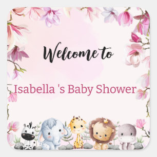 Sticker Carré Pink Cute sauvage petit safari fleur baby shower e